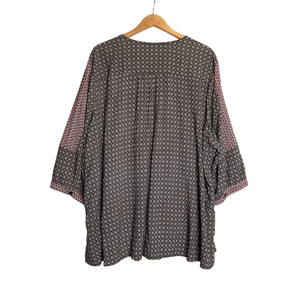 Catherines Tunic Blouse Black Red Popover Boho‎ Peasant Block Print Career 3XL - Picture 2 of 5